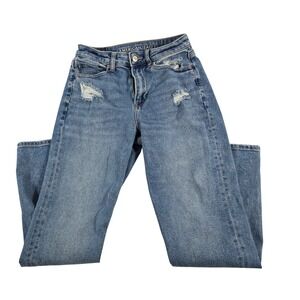 American Eagle Outfitters Womens Mom Straight Jean Light Wash Distressed Size 4